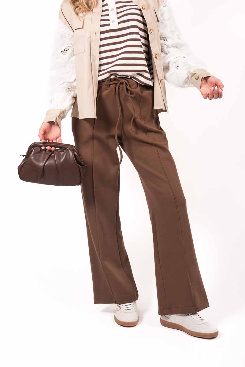 Pantaloni Palazzo in Felpa Cioccolato donna Miss love - 1