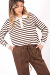 Polo a Righe in Maglia Panna/Cioccolato donna Miss love - 1
