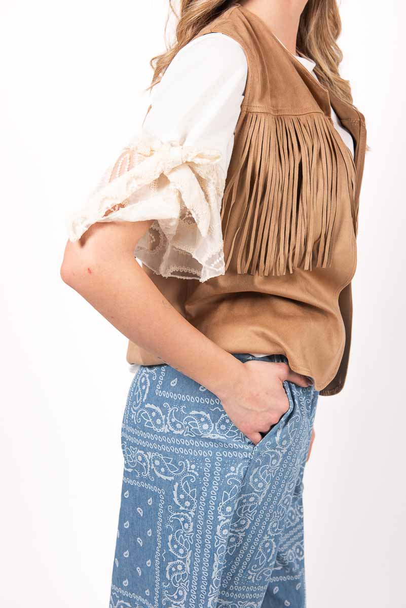 Gilet con Frange Cammello donna Miss love - 3