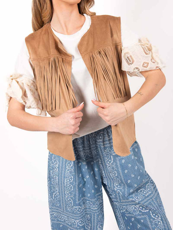 Gilet con Frange Cammello da donna Miss love