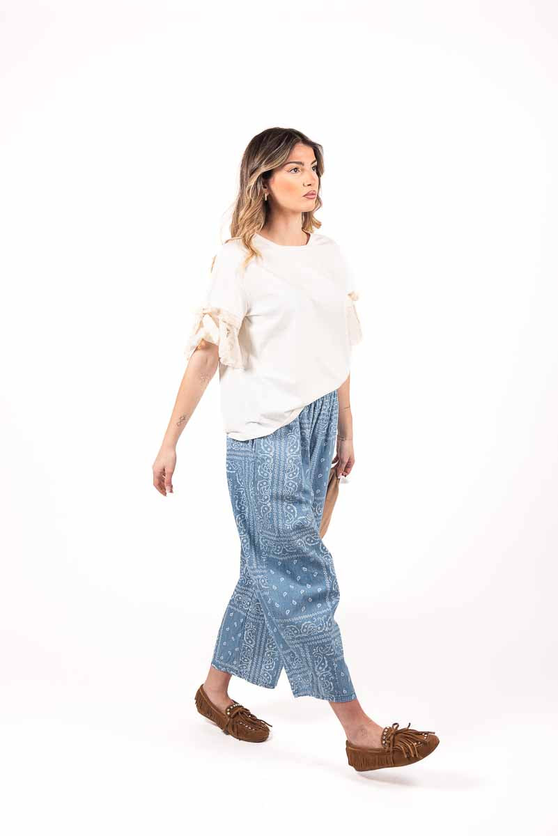 T-shirt dettaglio Macramè Panna donna Miss love - 2