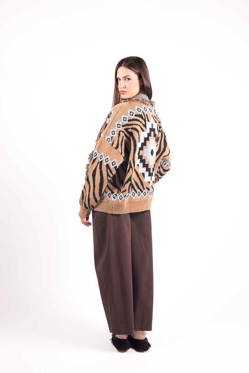 Cardigan Jacquard Con Frange donna Tensione in - 4