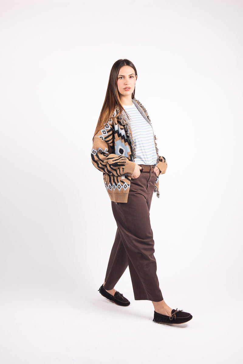 Cardigan Jacquard Con Frange donna Tensione in - 5