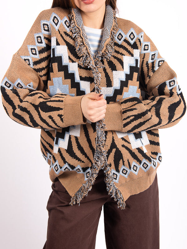 Cardigan Jacquard Con Frange da donna Tensione in
