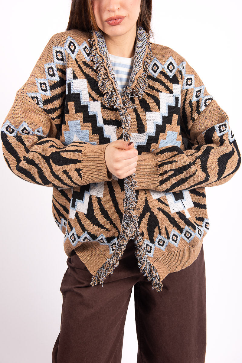 Cardigan Jacquard Con Frange donna Tensione in - 1