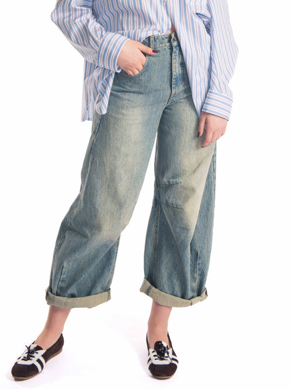 Jeans Wide Leg Effetto Vissuto da donna Tensione in