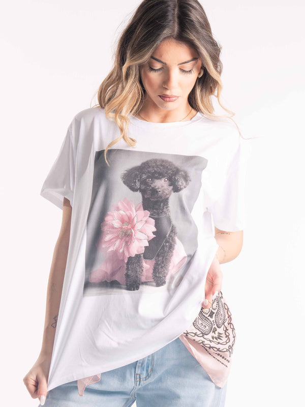 T-Shirt con Stampa e Dettagli Jewel da donna Miss love