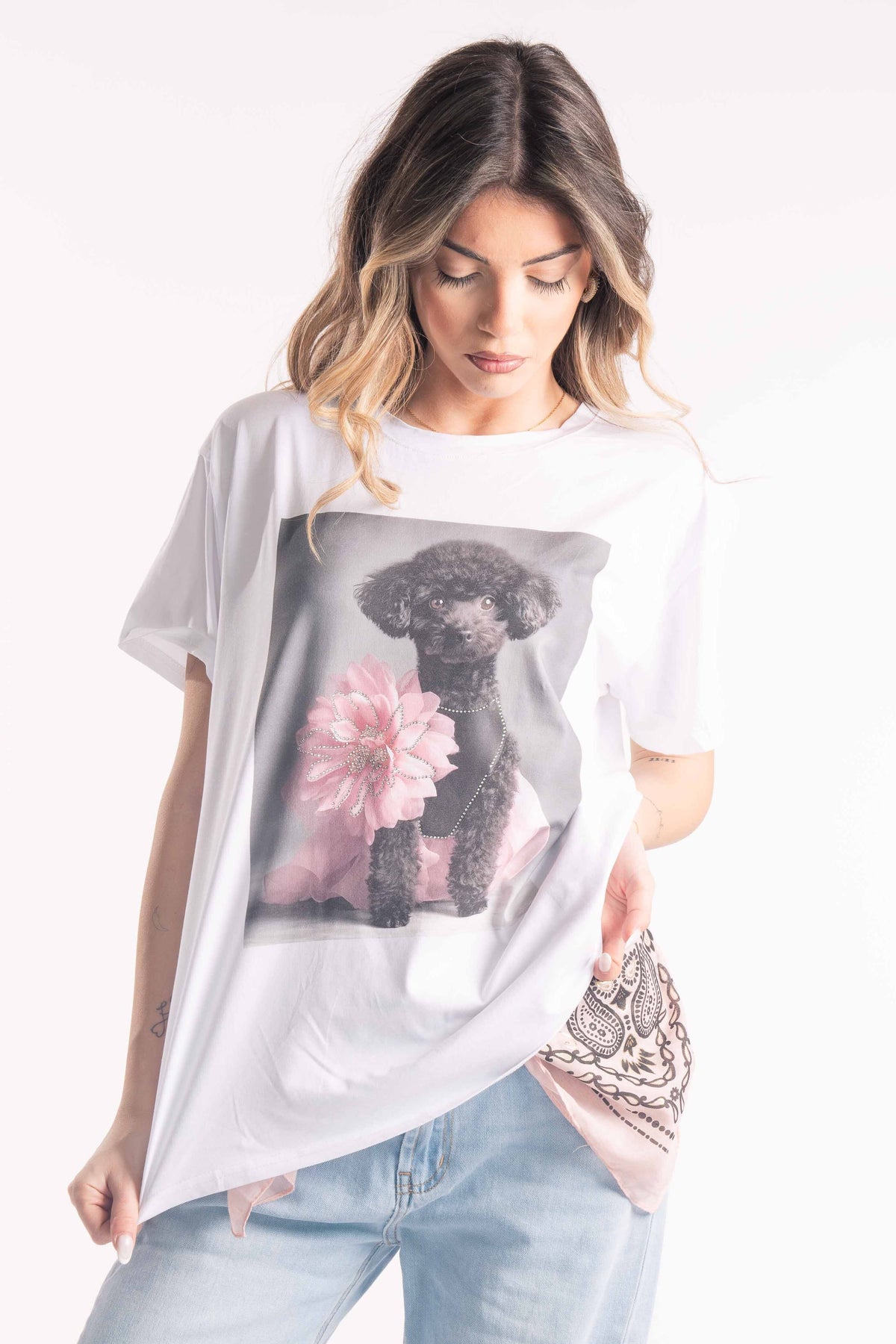 T-Shirt con Stampa e Dettagli Jewel donna Miss love - 1
