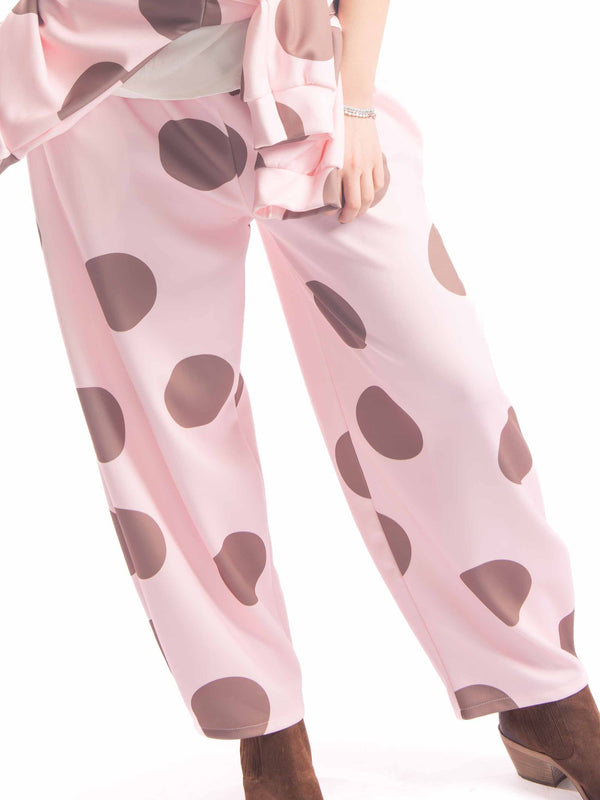Pantaloni Jogger Wide Leg Pois Rosa da donna Miss love