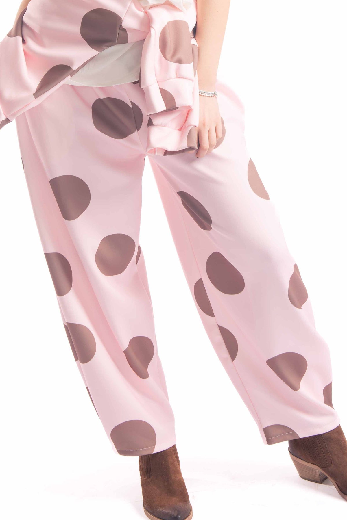 Pantaloni Jogger Wide Leg Pois Rosa donna Miss love - 1