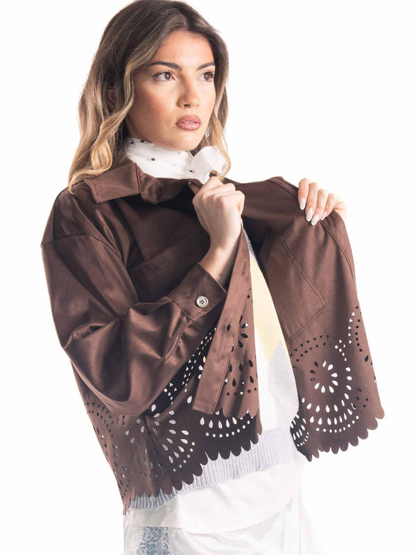 Giacca Scamosciata con Trafori Marrone da donna Miss love