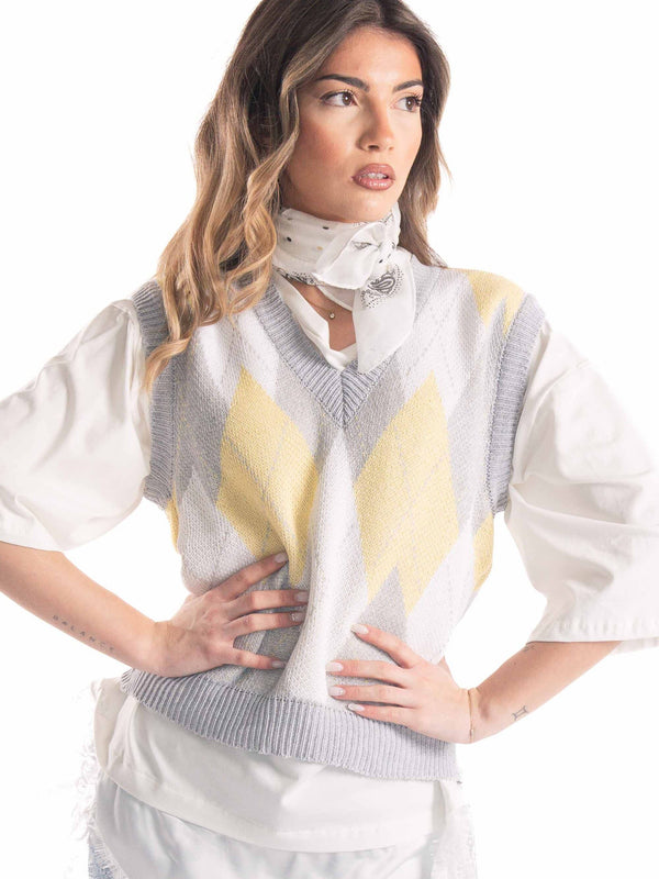 Gilet in Maglia a Rombi da donna Miss love