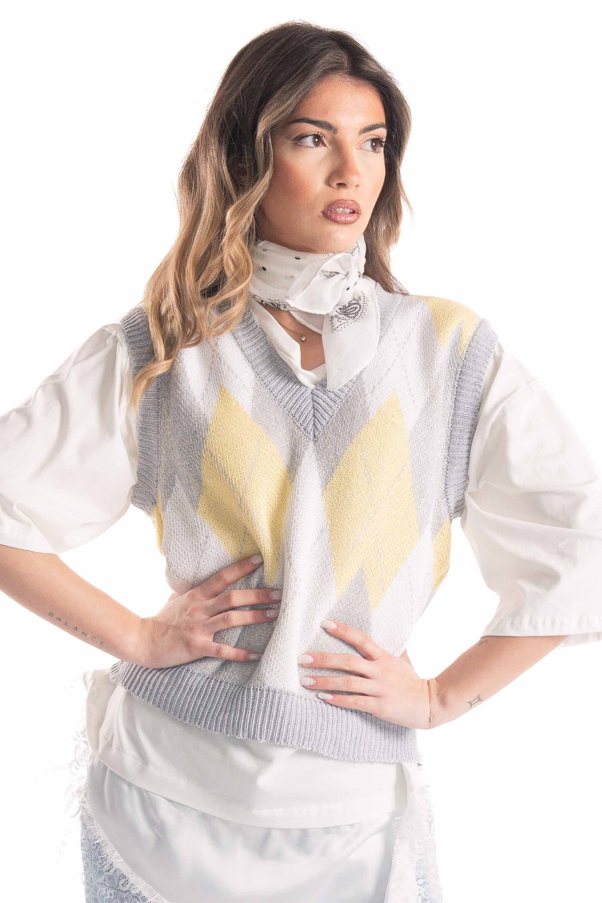Gilet in Maglia a Rombi donna Miss love - 1