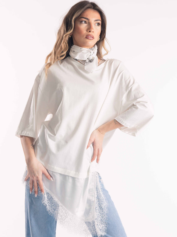T-Shirt Con Applicazione in Pizzo da donna Miss love