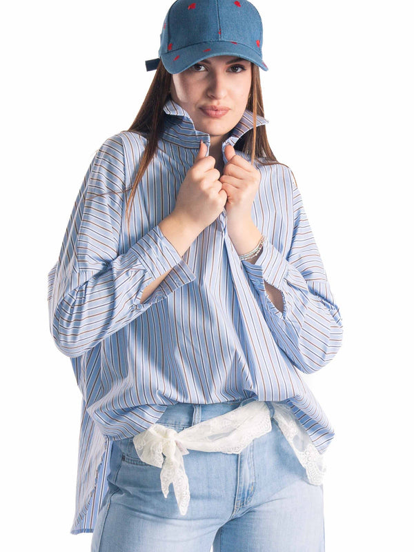 Camicia a Righe Celeste da donna Miss love
