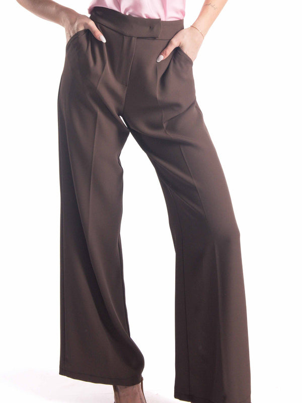 Pantaloni Vita Alta Marrone da donna Miss love