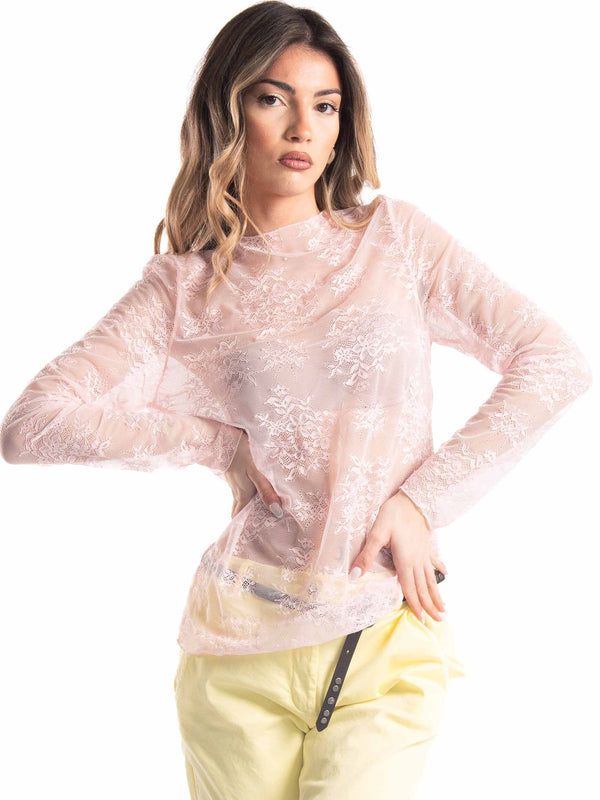 Blusa in Pizzo Semitrasparente Rosa da donna Miss love
