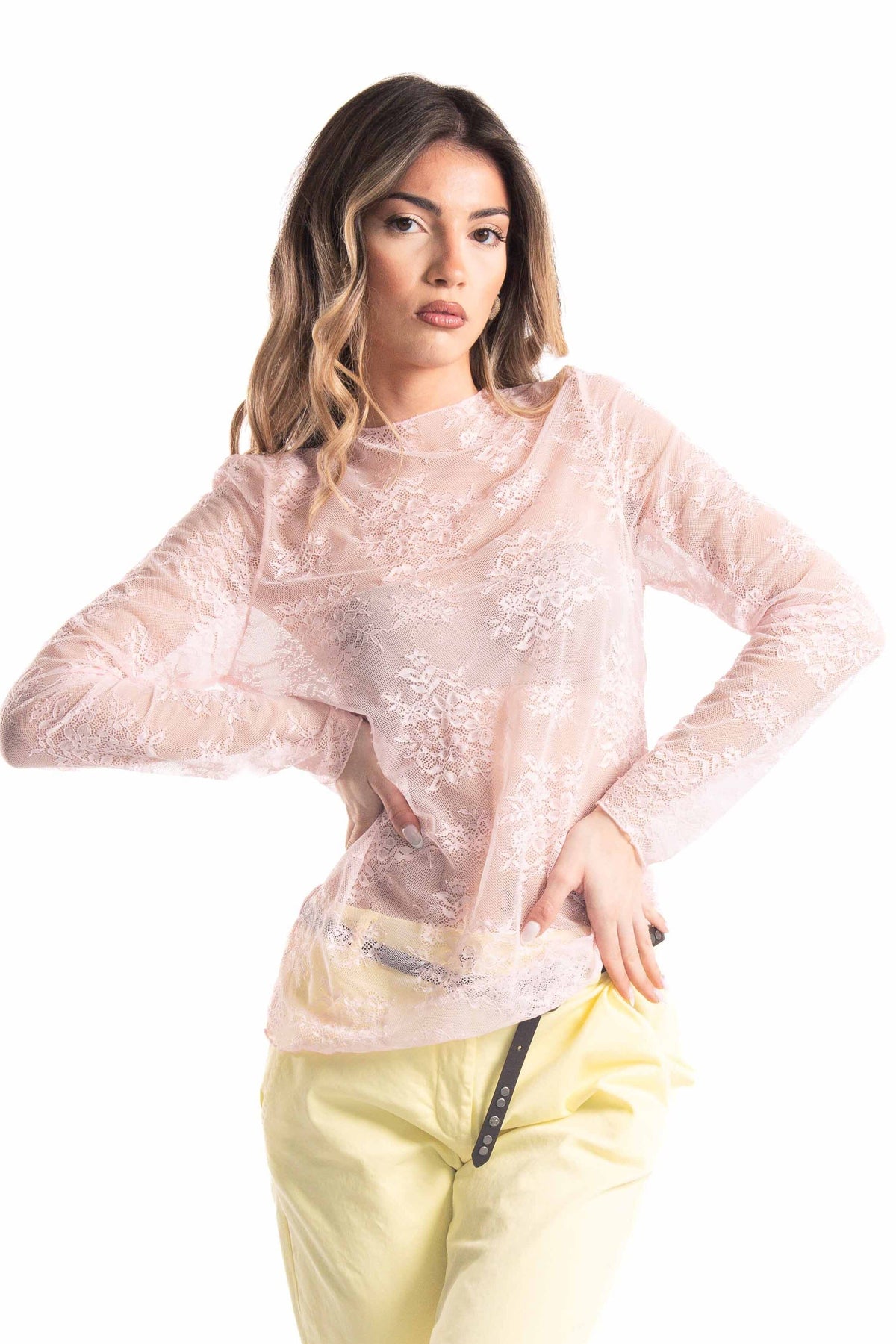 Blusa in Pizzo Semitrasparente Rosa donna Miss love - 1
