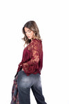 Blusa in Pizzo Trasparente Bordeaux con Frange donna Tensione in - 3