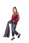 Blusa in Pizzo Trasparente Bordeaux con Frange donna Tensione in - 4