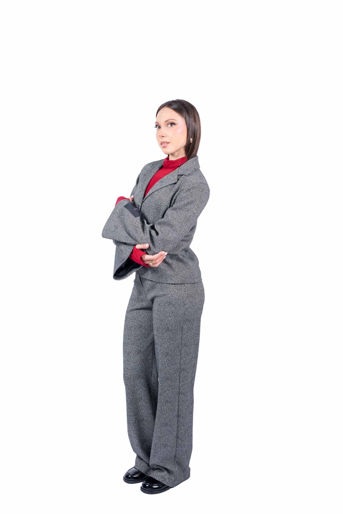 Giacca Strutturata in Tweed Grigio con Maniche a Campana donna Tensione in - 5