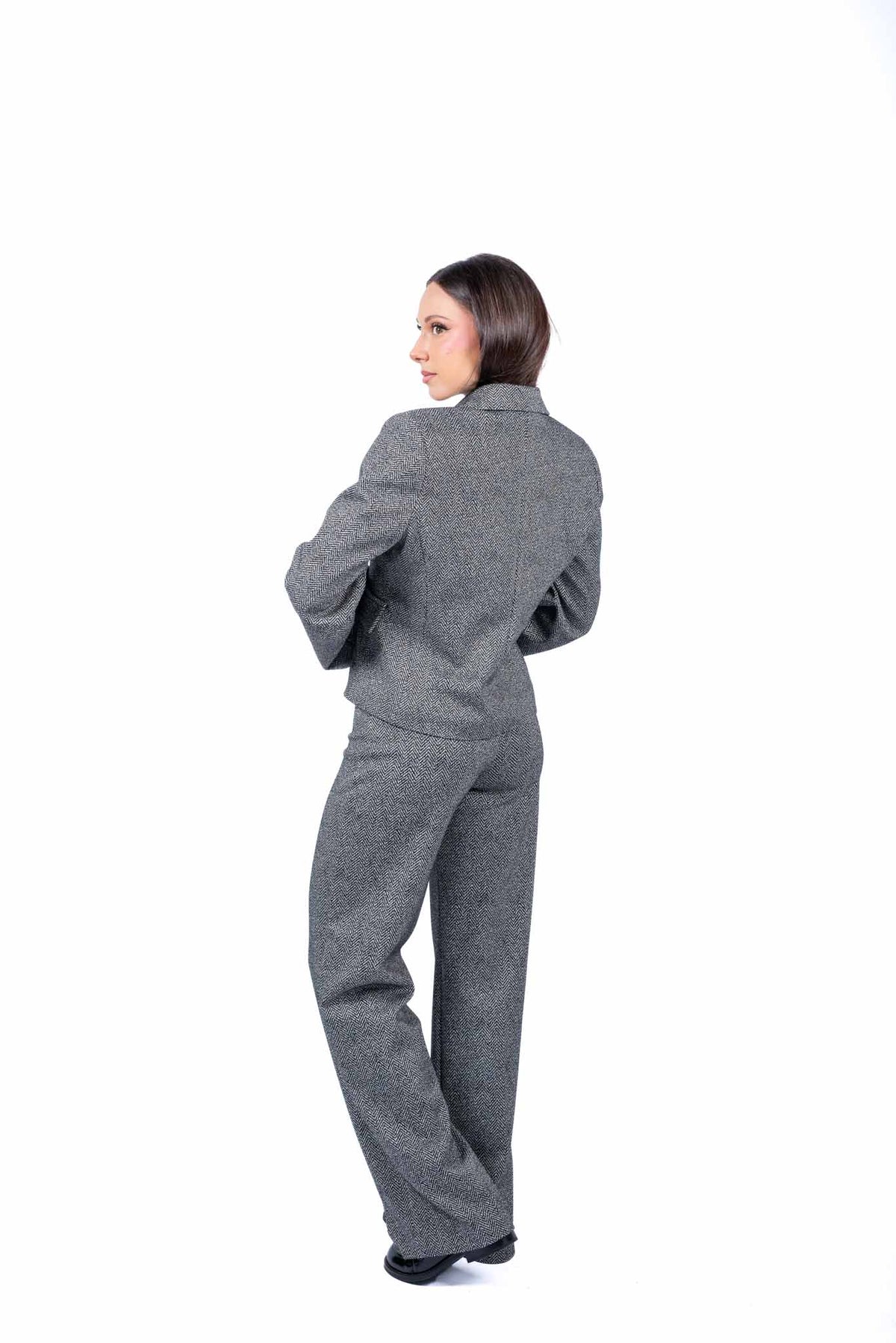 Pantaloni Sartoriali Dritti in Tweed Grigio donna Tensione in - 5