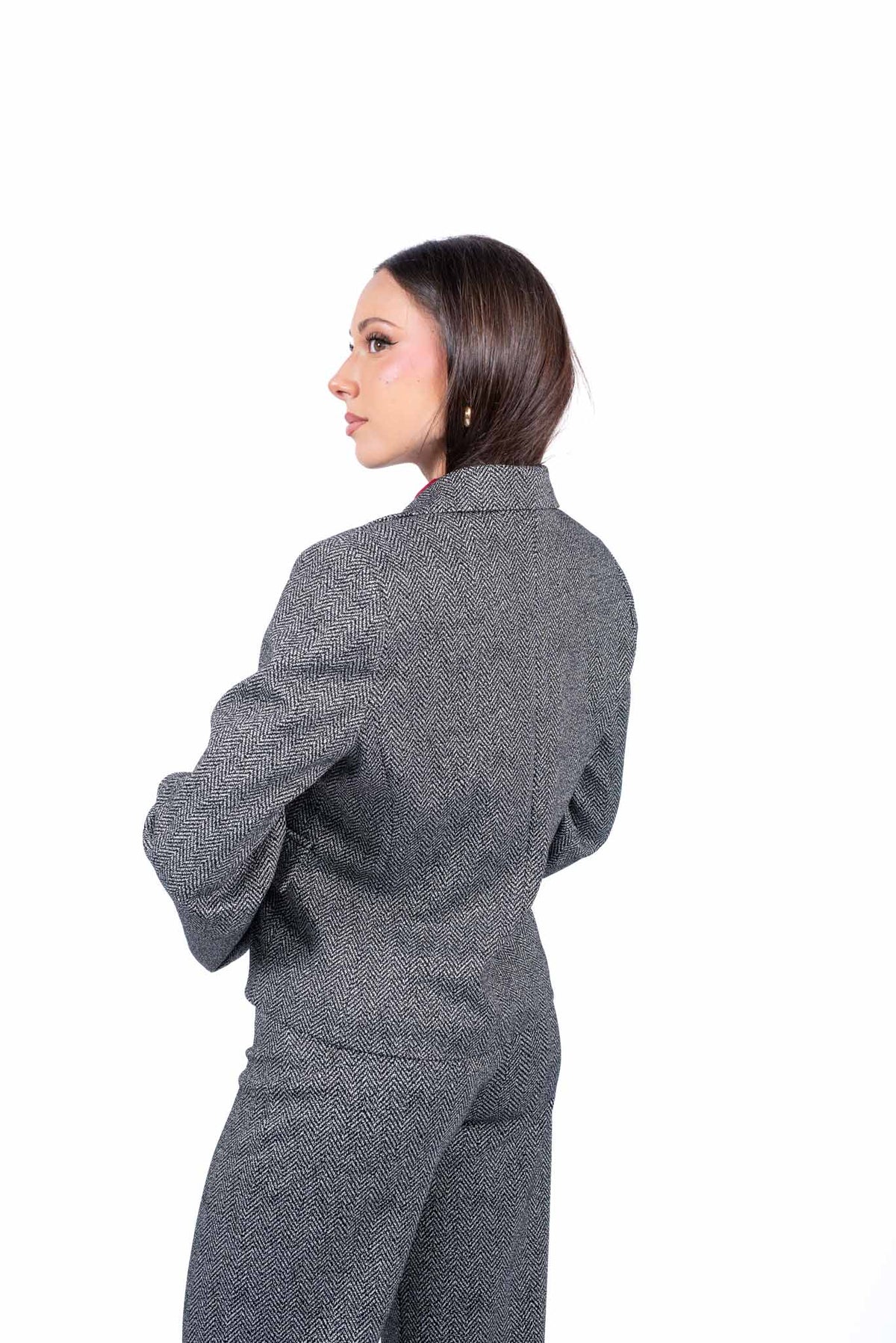 Giacca Strutturata in Tweed Grigio con Maniche a Campana donna Tensione in - 2