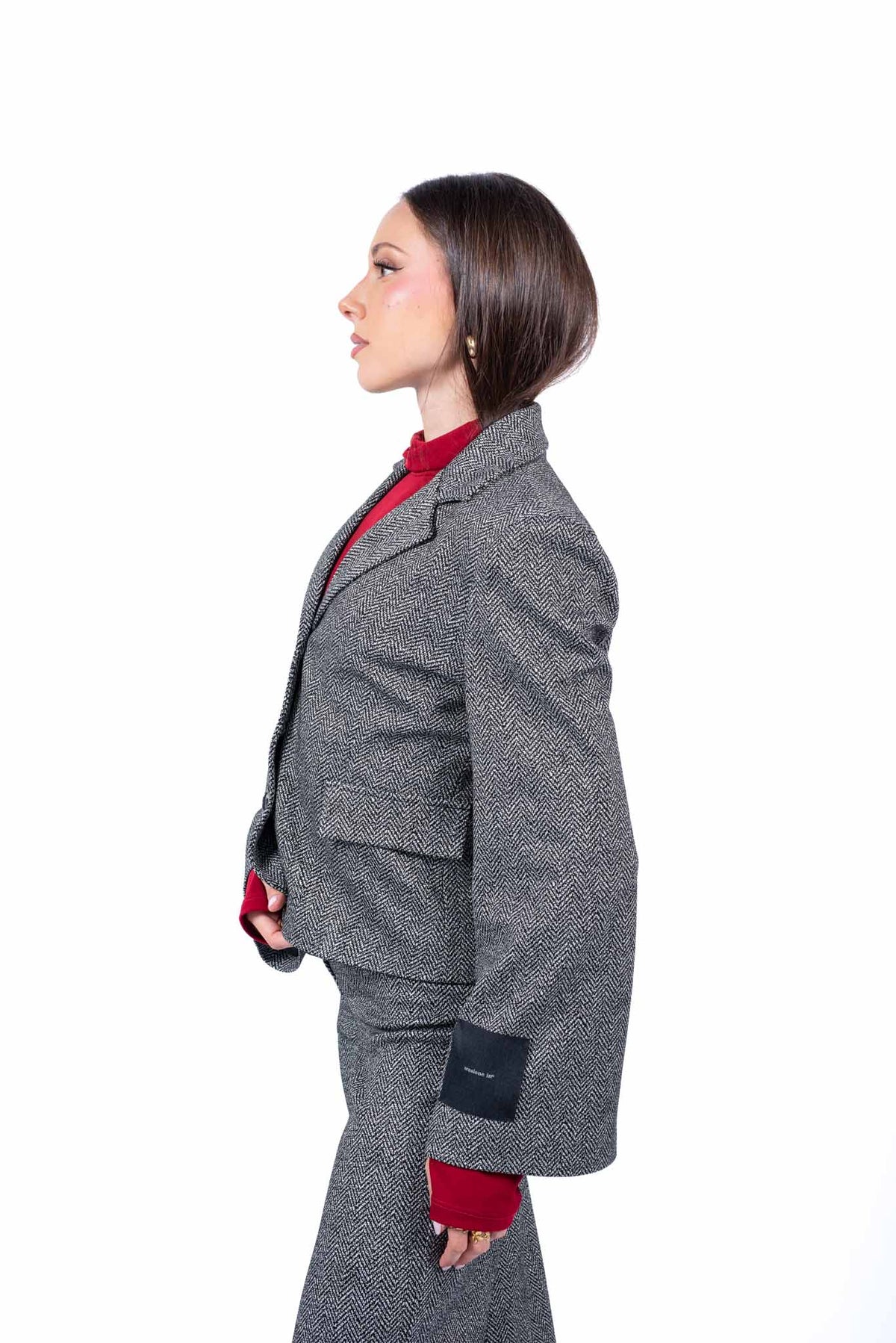Giacca Strutturata in Tweed Grigio con Maniche a Campana donna Tensione in - 3