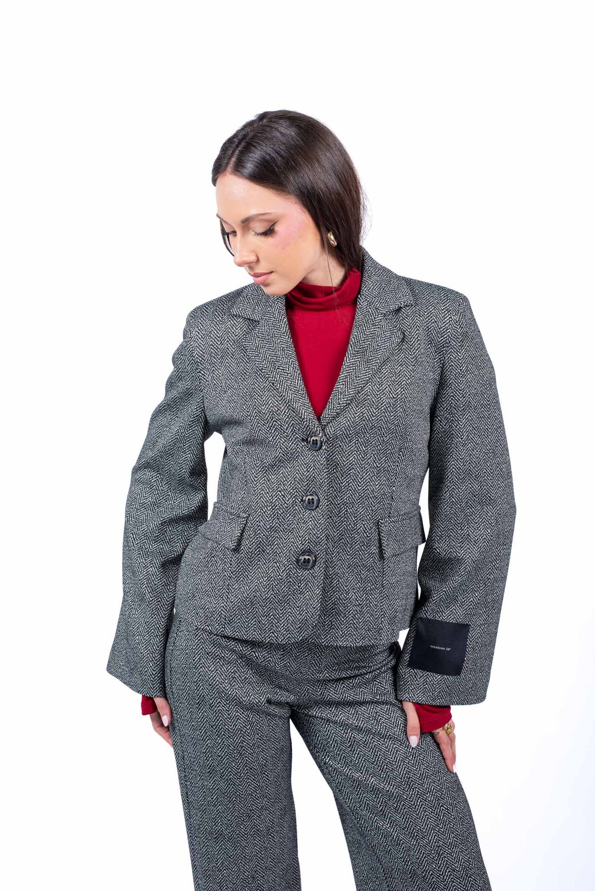 Giacca Strutturata in Tweed Grigio con Maniche a Campana donna Tensione in - 1