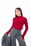 Maglia Maniche Lunghe Bordeaux a Collo Alto donna Tensione in - 1