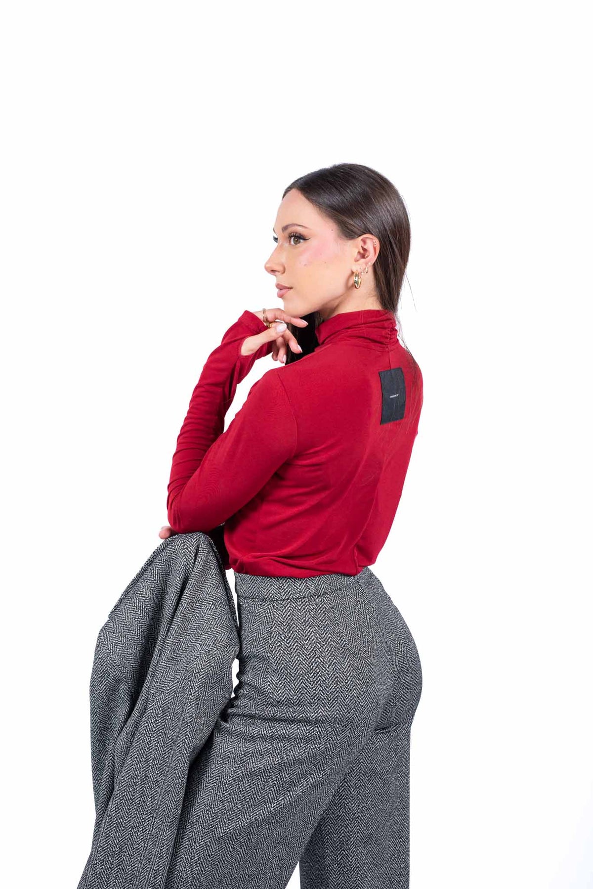 Maglia Maniche Lunghe Bordeaux a Collo Alto donna Tensione in - 3