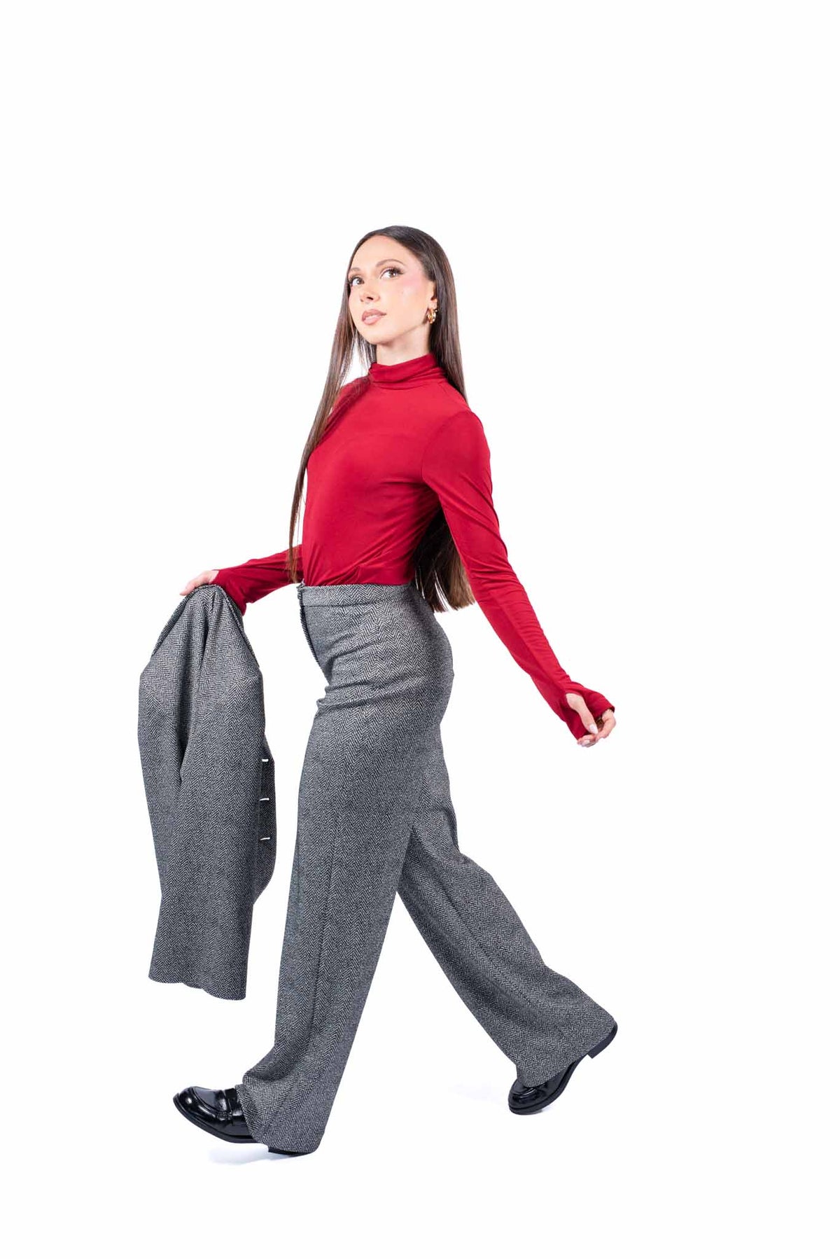 Pantaloni Sartoriali Dritti in Tweed Grigio donna Tensione in - 7