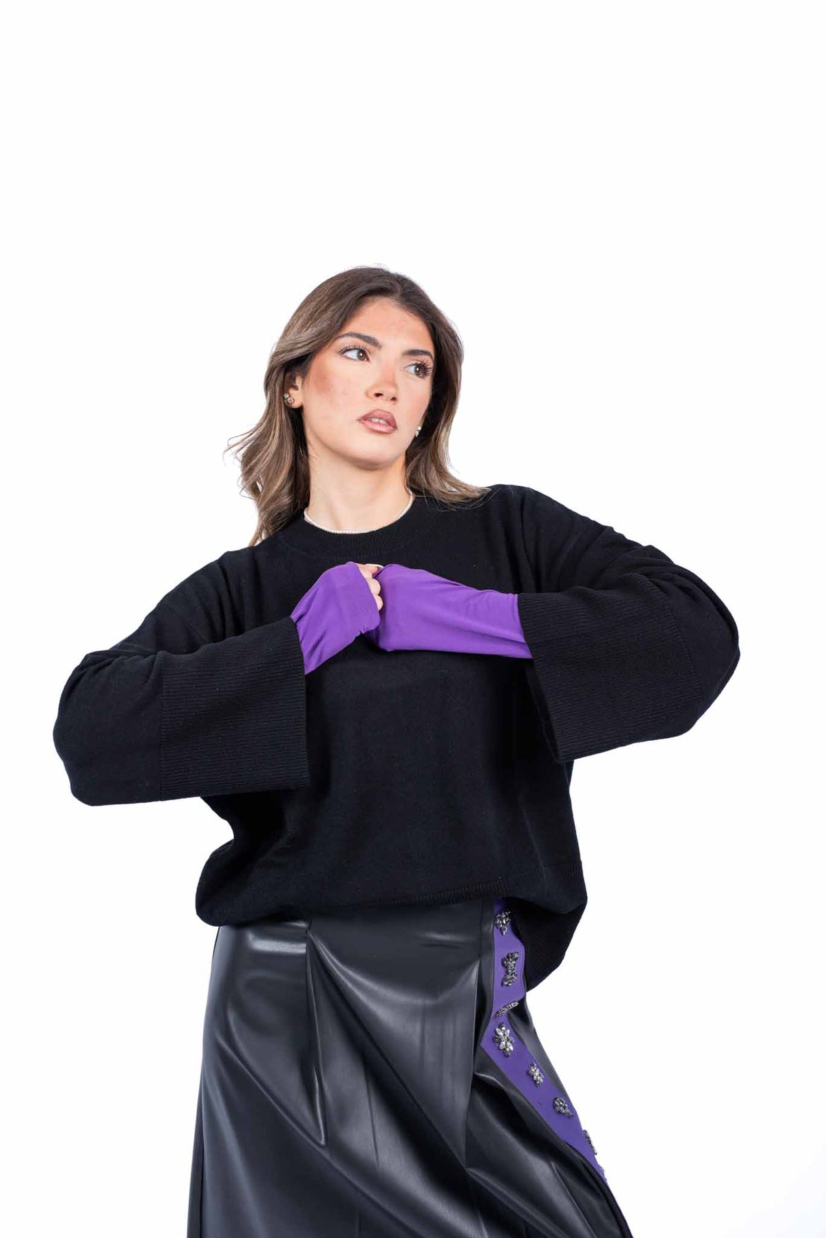 Pullover Oversize Nero in Maglia donna Tensione in - 3