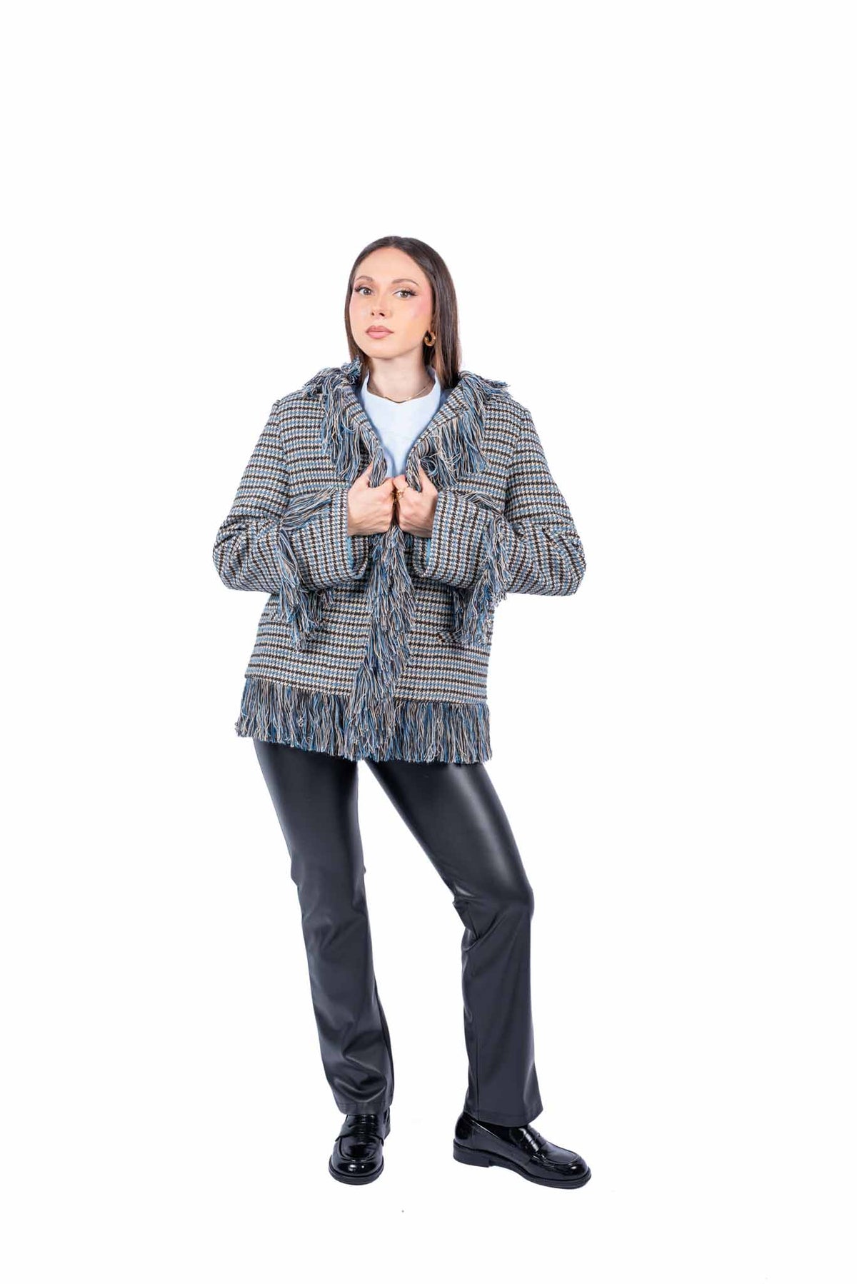 Giacca Oversize in Pied de Poule con Frange donna Tensione in - 2