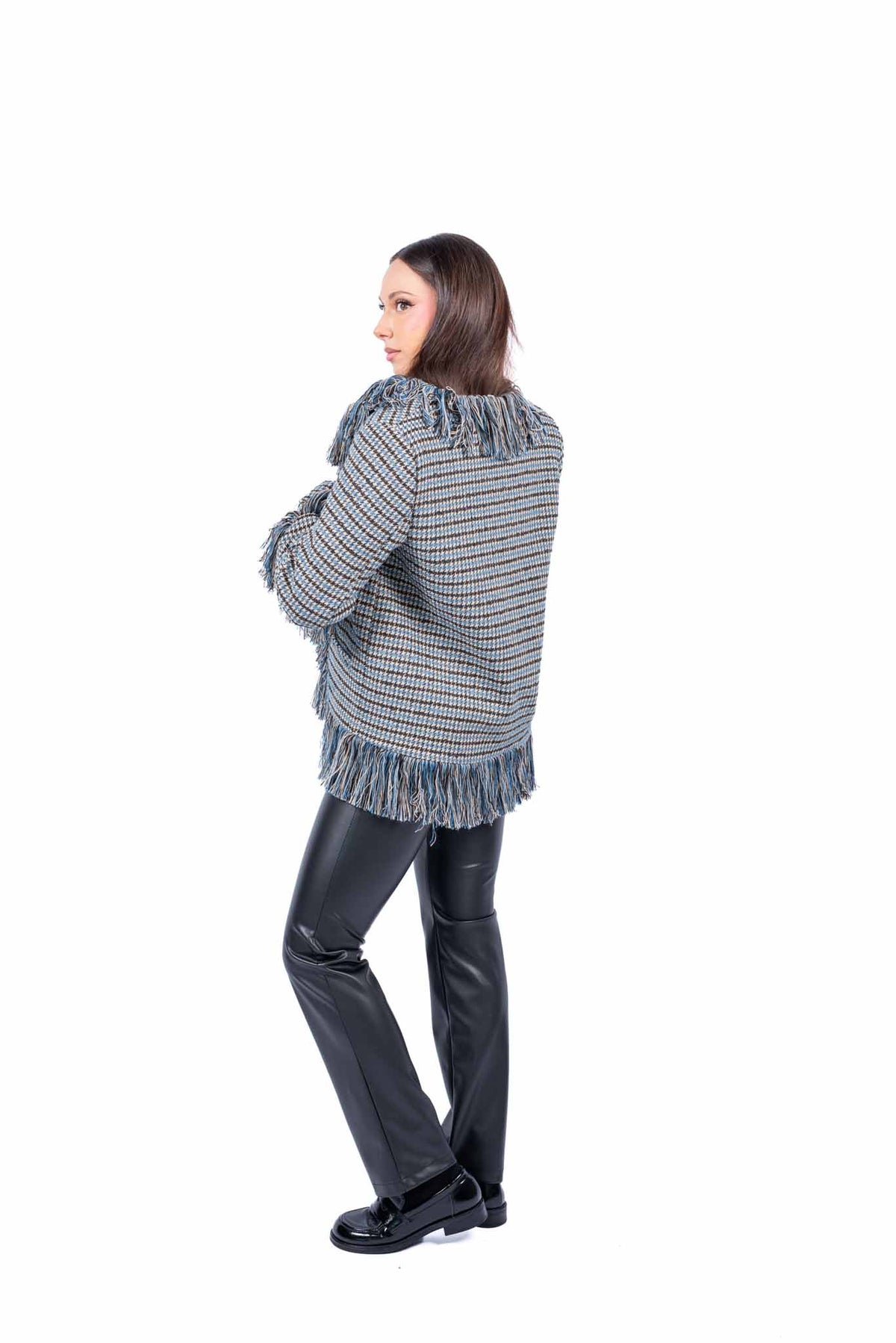 Giacca Oversize in Pied de Poule con Frange donna Tensione in - 4