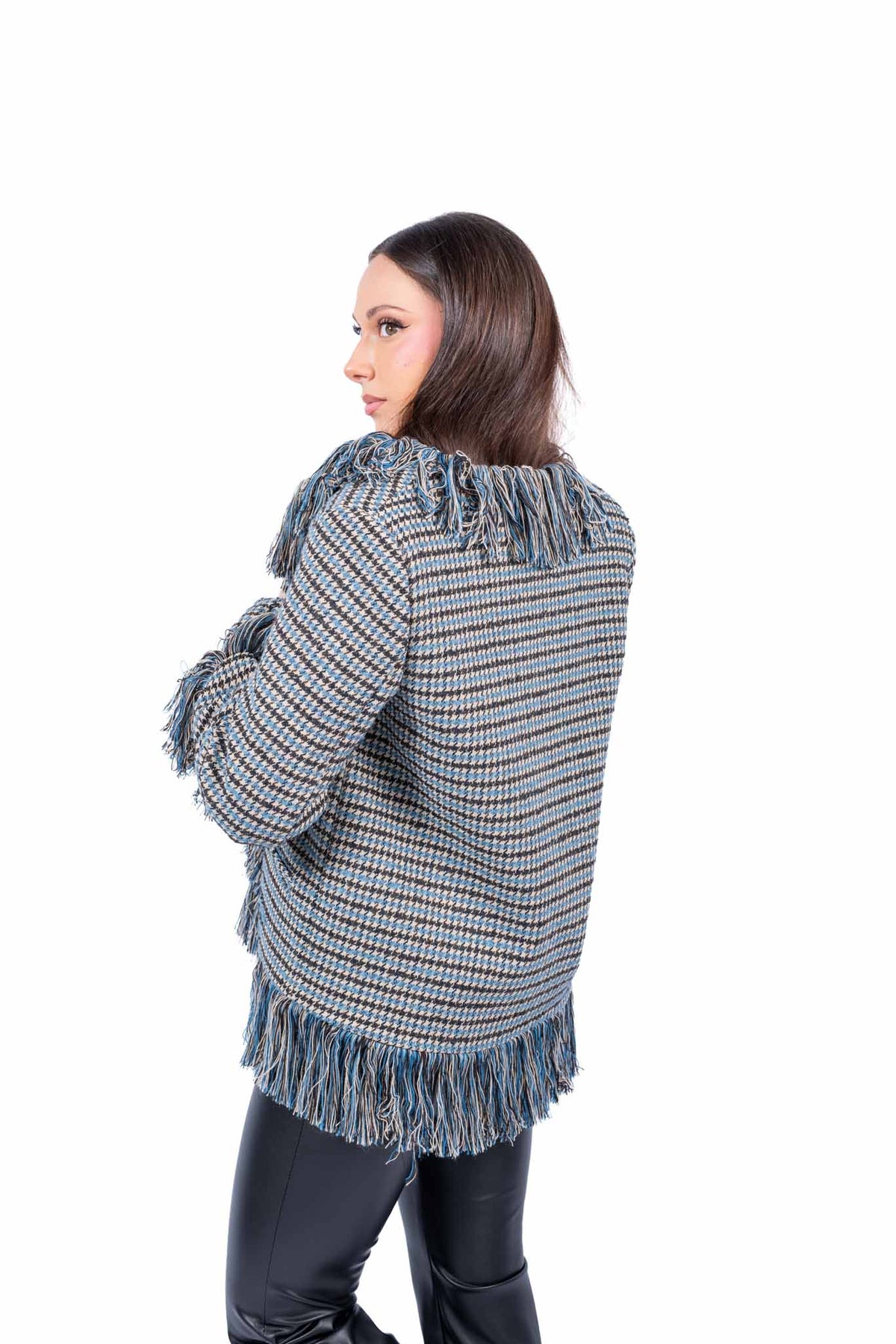 Giacca Oversize in Pied de Poule con Frange donna Tensione in - 5