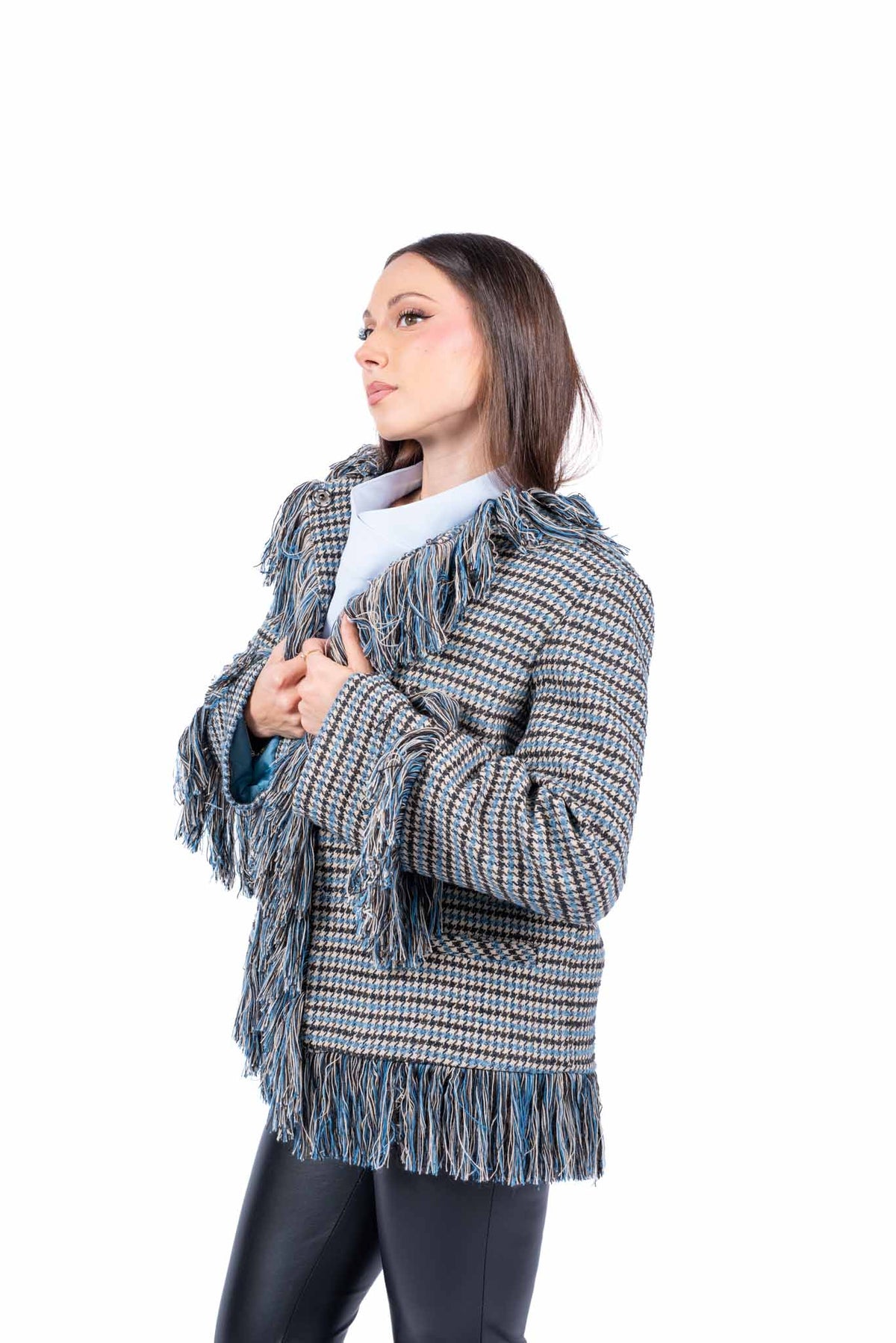 Giacca Oversize in Pied de Poule con Frange donna Tensione in - 1
