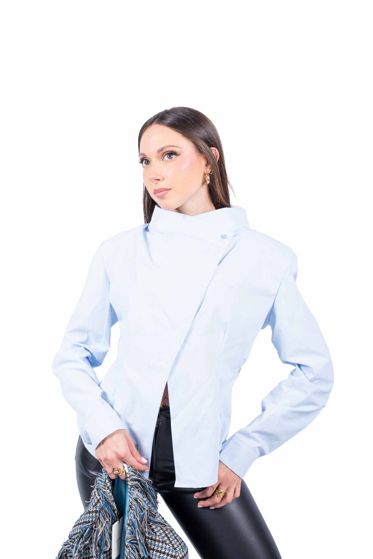 Camicia Asimmetrica Celeste donna Tensione in - 1