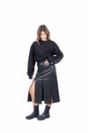 Gonna Midi in Ecopelle Nera con Spacchi Verticali donna Tensione in - 1