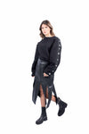 Gonna Midi in Ecopelle Nera con Spacchi Verticali donna Tensione in - 4