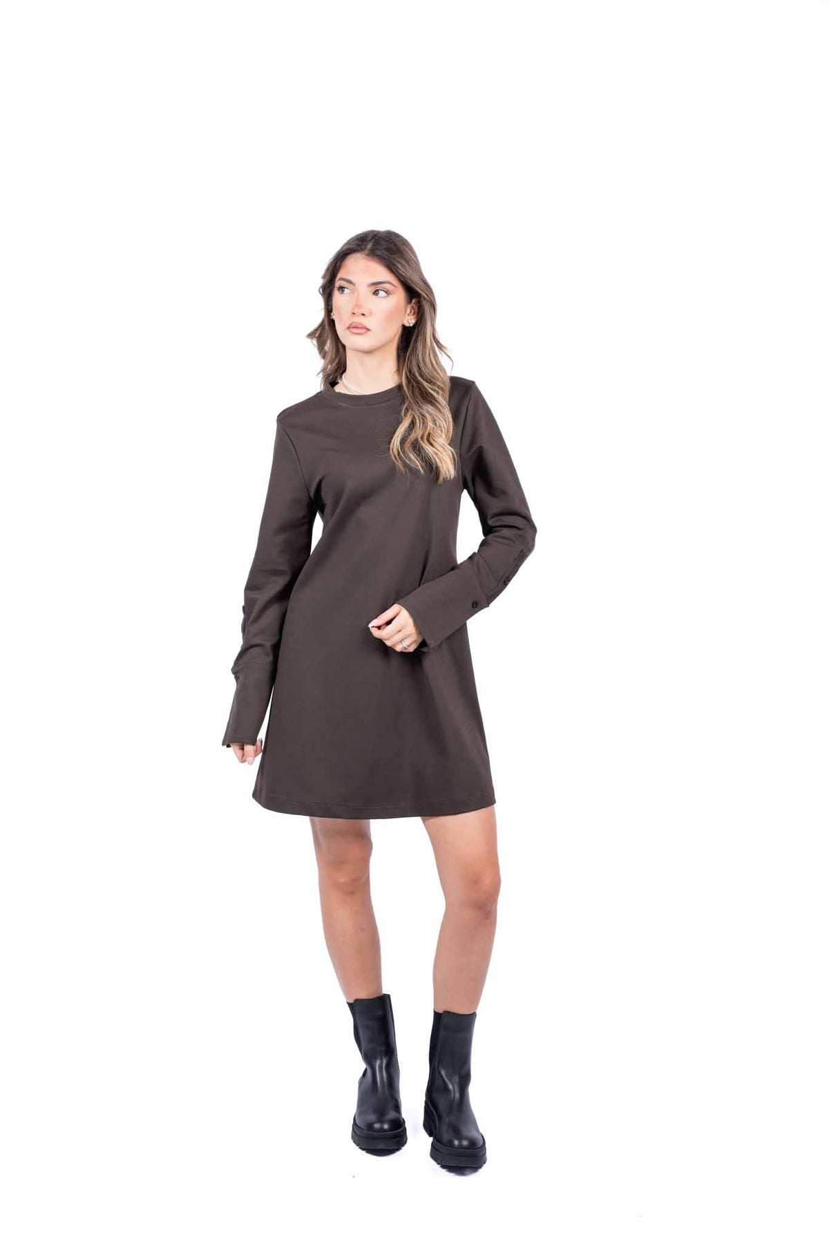 Abito Corto Marrone con Maxi Polsini donna Tensione in - 1