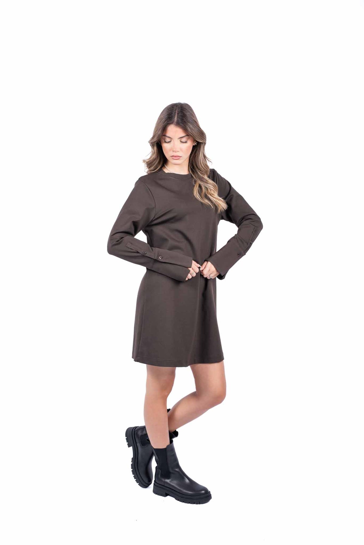 Abito Corto Marrone con Maxi Polsini donna Tensione in - 5