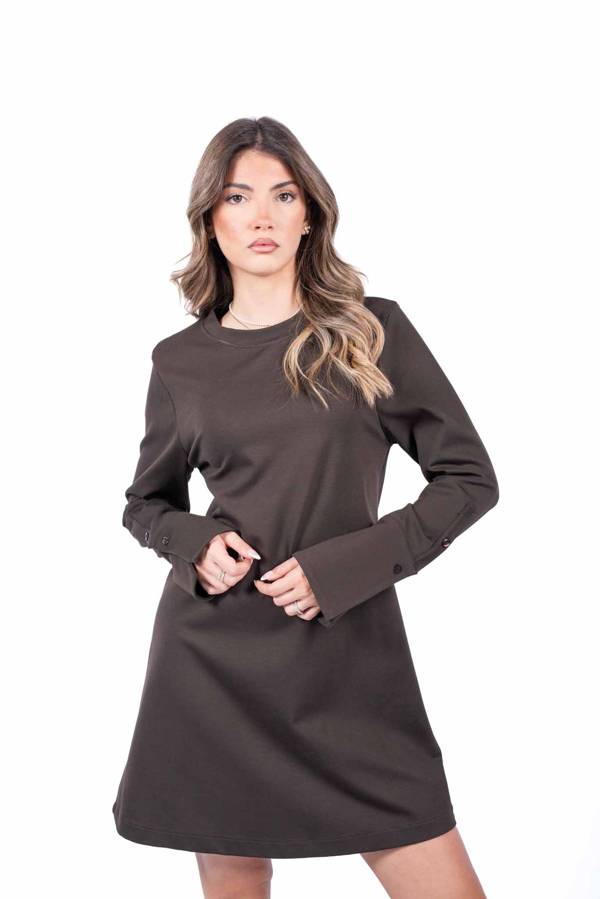 Abito Corto Marrone con Maxi Polsini donna Tensione in - 3