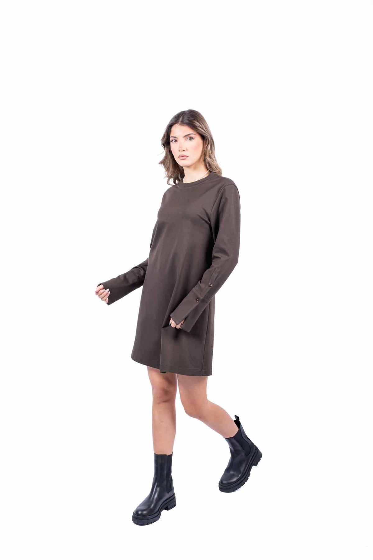 Abito Corto Marrone con Maxi Polsini donna Tensione in - 6