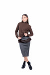 Maglia Pullover Marrone con Collo Lupetto donna Tensione in - 2