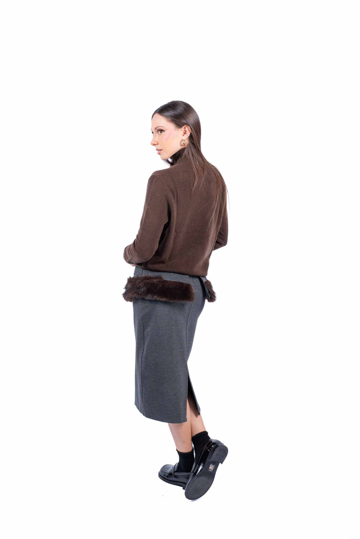 Maglia Pullover Marrone con Collo Lupetto donna Tensione in - 6