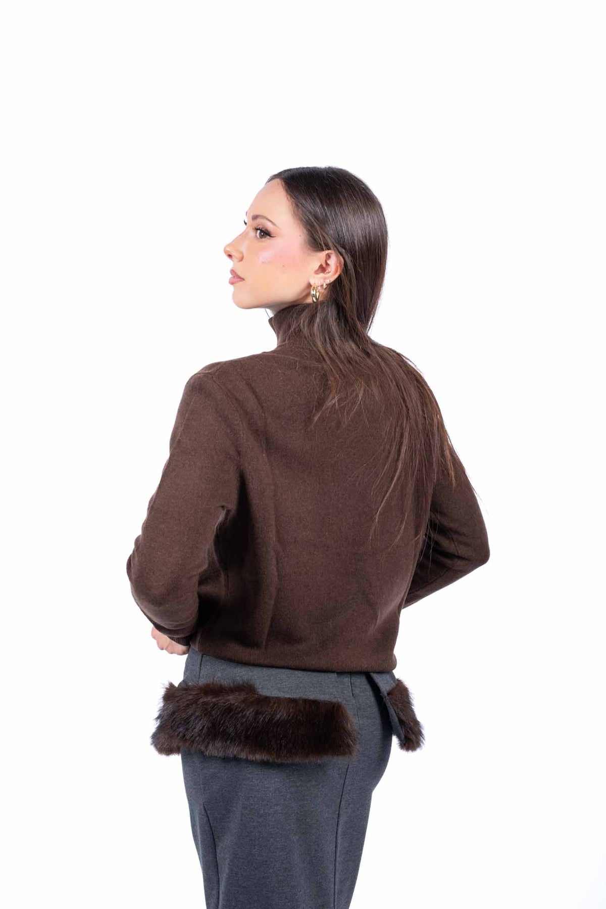 Maglia Pullover Marrone con Collo Lupetto donna Tensione in - 3