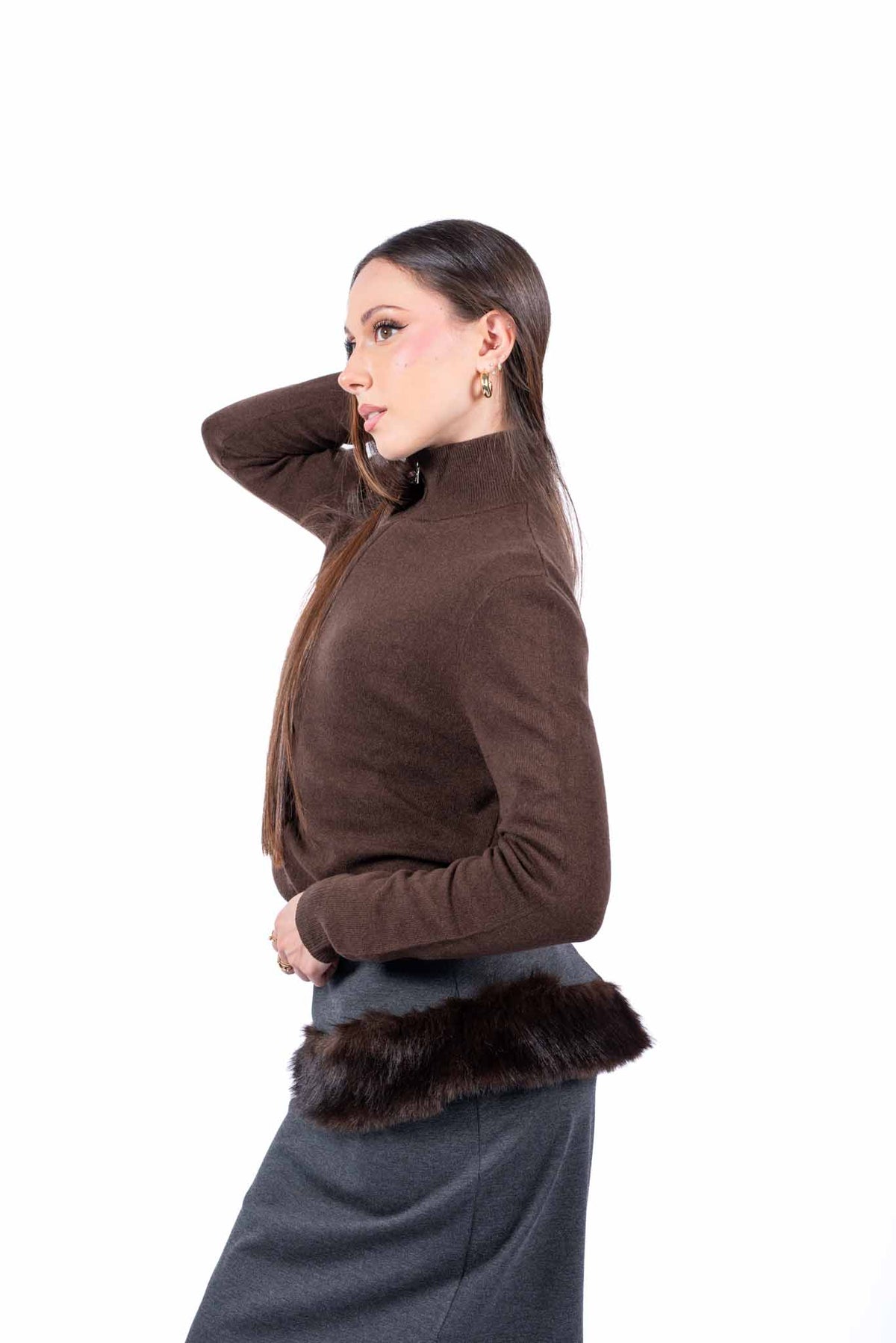 Maglia Pullover Marrone con Collo Lupetto donna Tensione in - 5