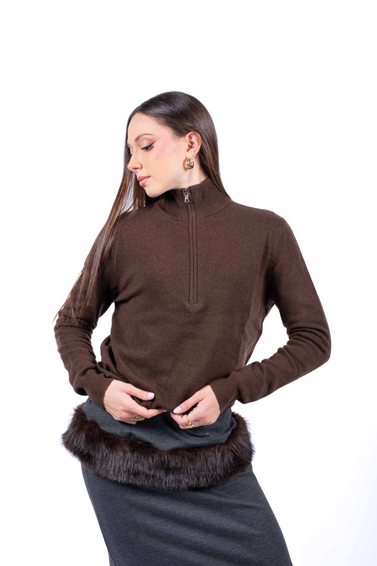Maglia Pullover Marrone con Collo Lupetto donna Tensione in - 1