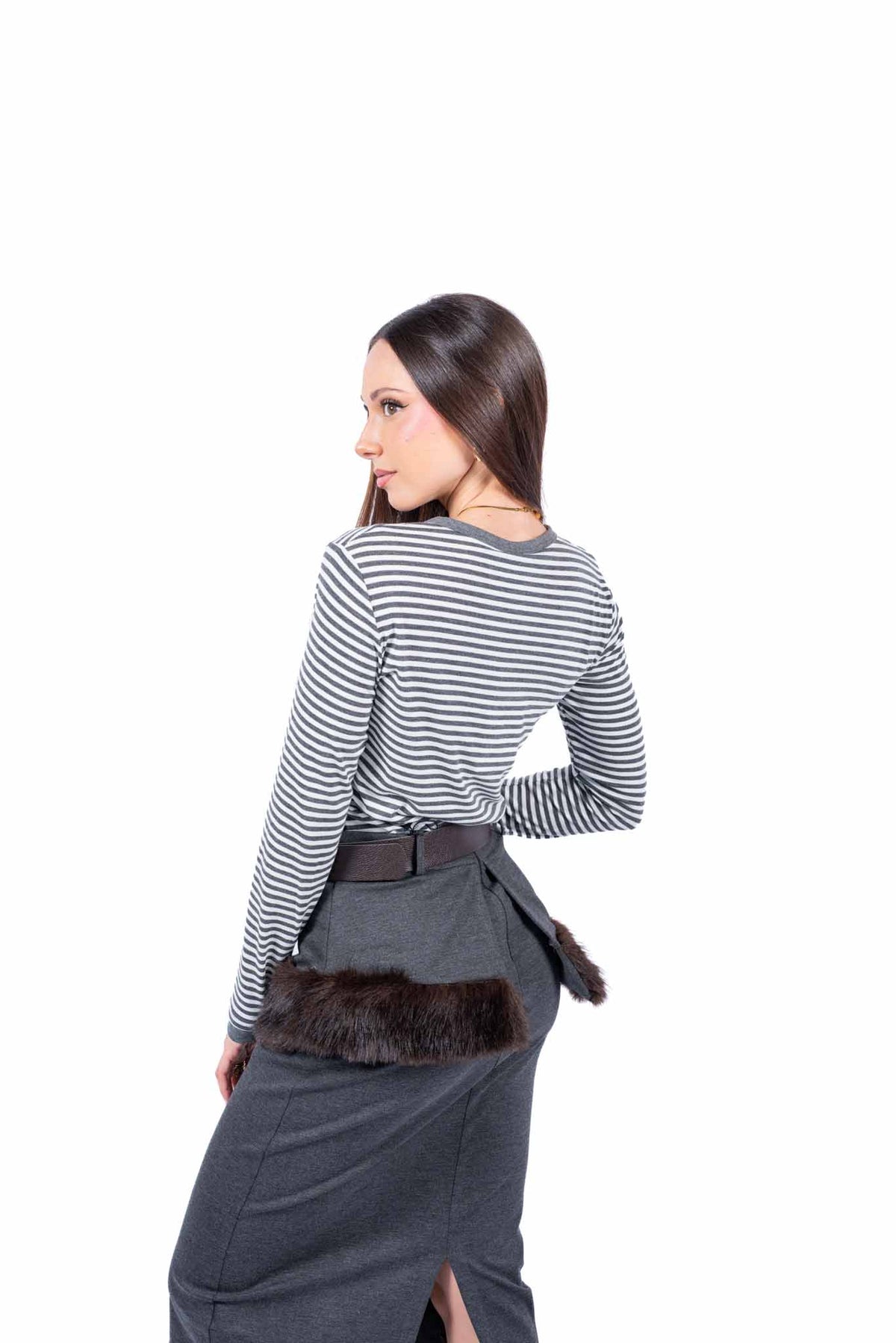Maglia Henley a Righe Panna/Grigio donna Tensione in - 4